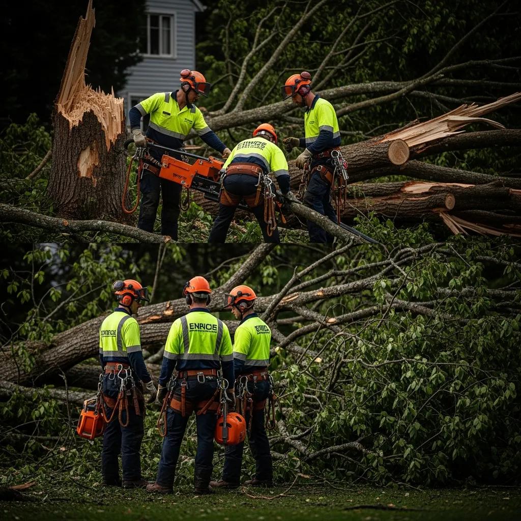 Emergency tree removal team responding to storm damage