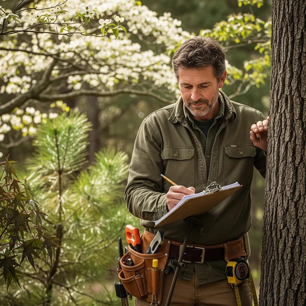 Local arborist examining tree species in High Point, NC