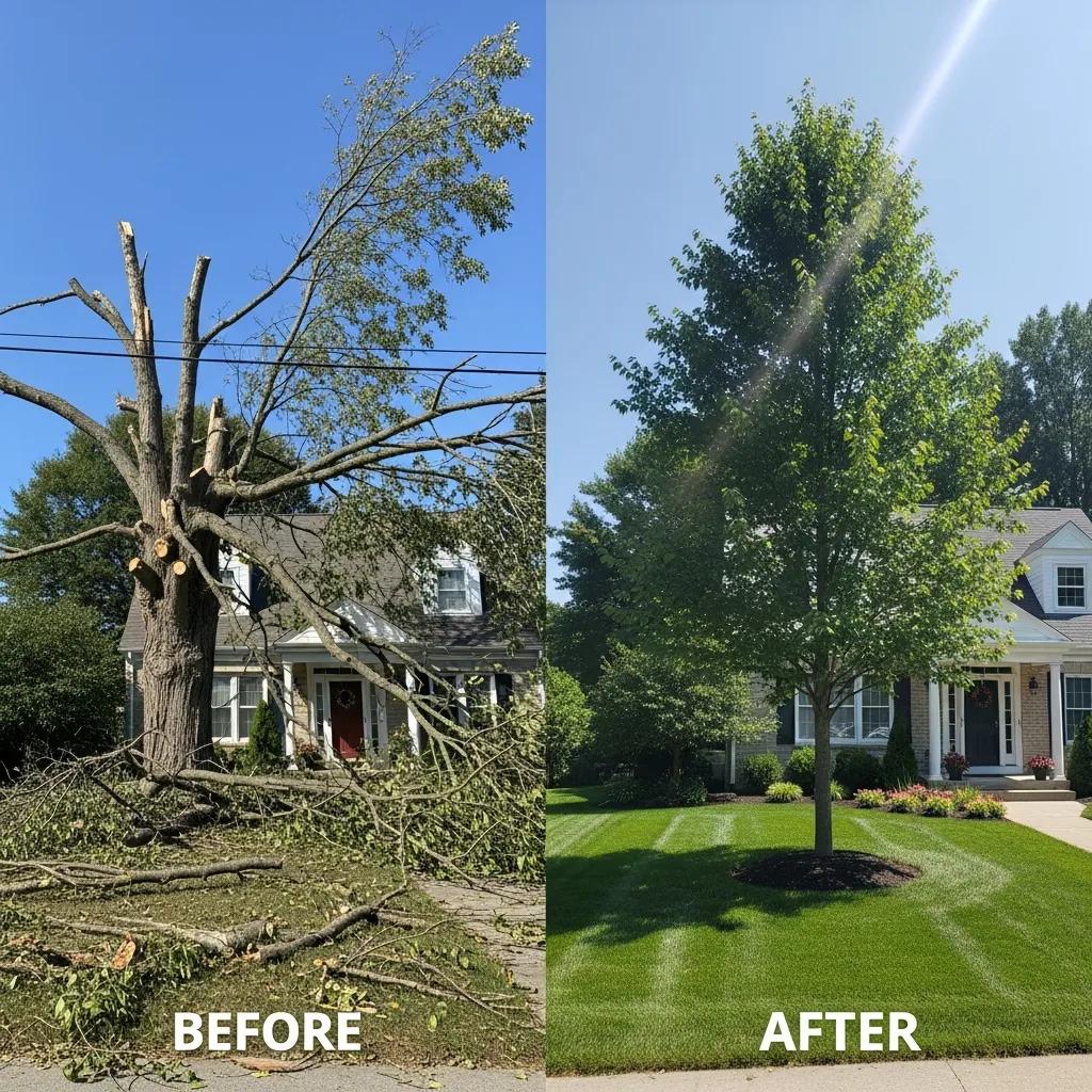 Stump grinding machine removing a tree stump, showcasing landscaping benefits